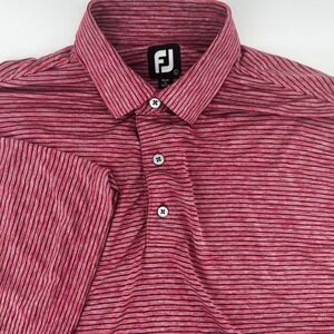FootJoy Mens L Red Black Striped Short Sleeve Golf Polo Shirt Stretch FJ